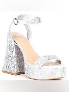 Gianni Bini White Crystal Platform Block Heel Sandals - Women